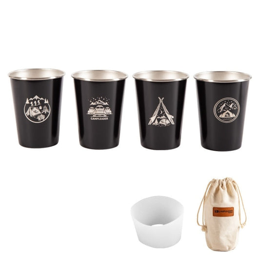 Skorter | 4 PCS / Set Outdoor Picnic Stainless Steel Cup With Storage Bag+Silicone Holder (Black)