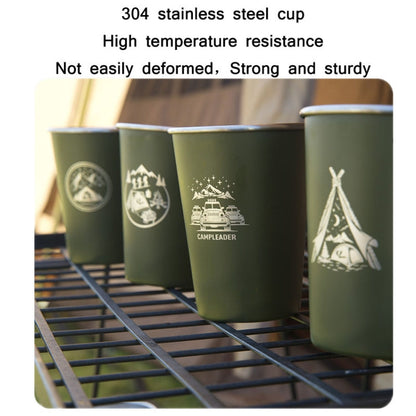 Skorter | 4 PCS / Set Outdoor Picnic Stainless Steel Cup With Storage Bag+Silicone Holder (Army Green)