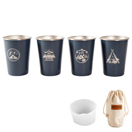 Skorter | 4 PCS / Set Outdoor Picnic Stainless Steel Cup With Storage Bag+Silicone Holder (Dark Blue)