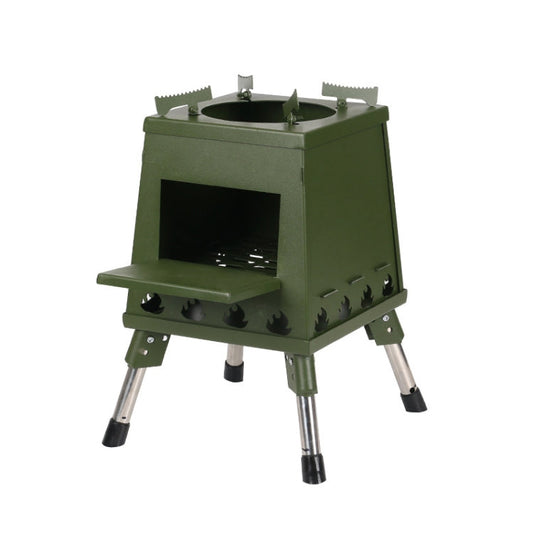 Skorter | Outdoor Camping Folding Portable Barbecue Wood Stove, Size: Large (Green)