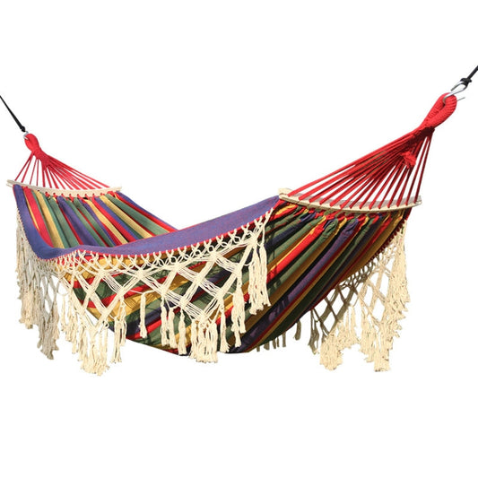 Skorter | 200x150cm Double Outdoor Camping Tassel Canvas Hammock with Stick(Colorful Stripes)