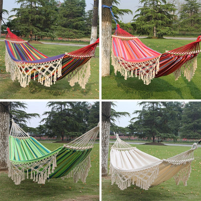 Skorter | 200x150cm Double Outdoor Camping Tassel Canvas Hammock with Stick(White)