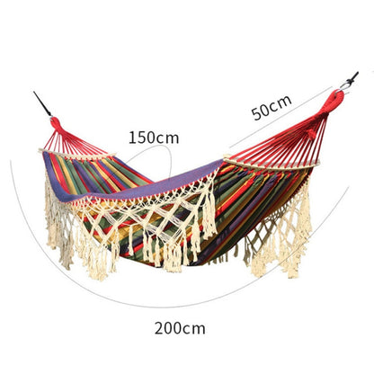 Skorter | 200x150cm Double Outdoor Camping Tassel Canvas Hammock with Rod (Pink Stripes)