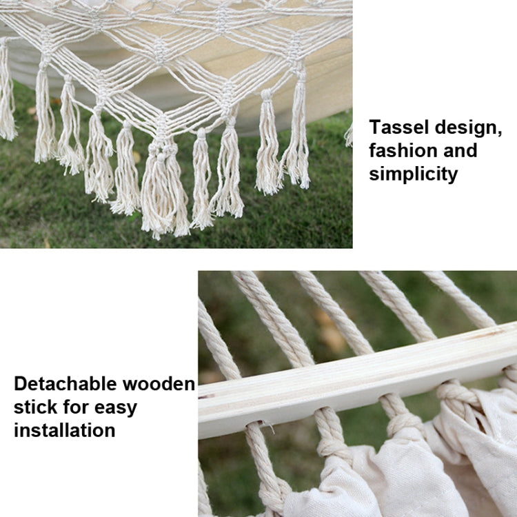 Skorter | 200x150cm Double Outdoor Camping Tassel Canvas Hammock with Stick(White)