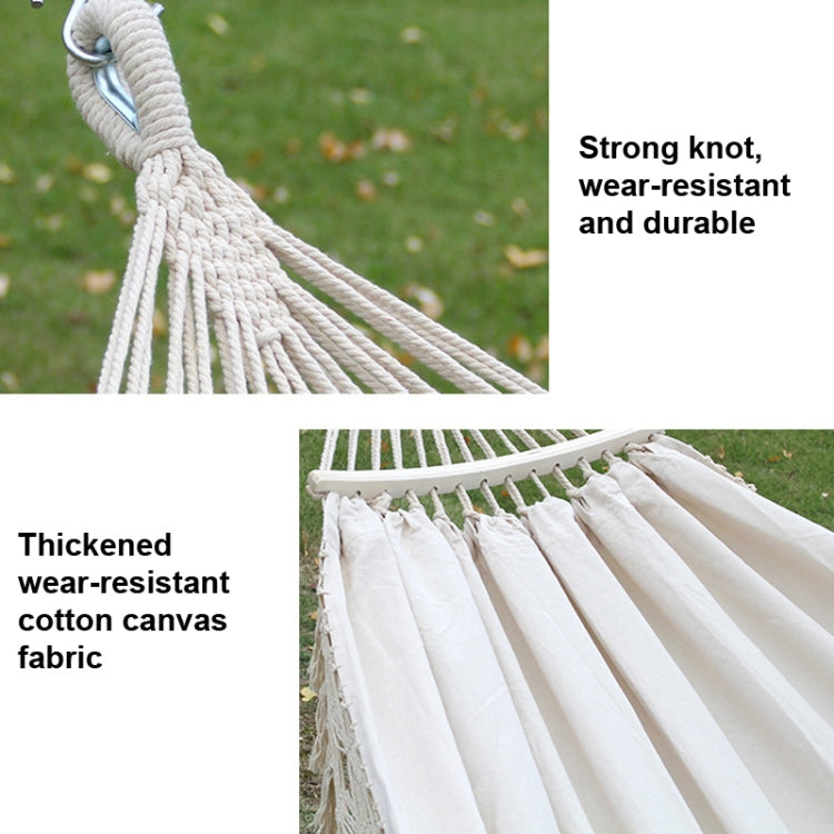 Skorter | 200x150cm Double Outdoor Camping Tassel Canvas Hammock with Stick(White)