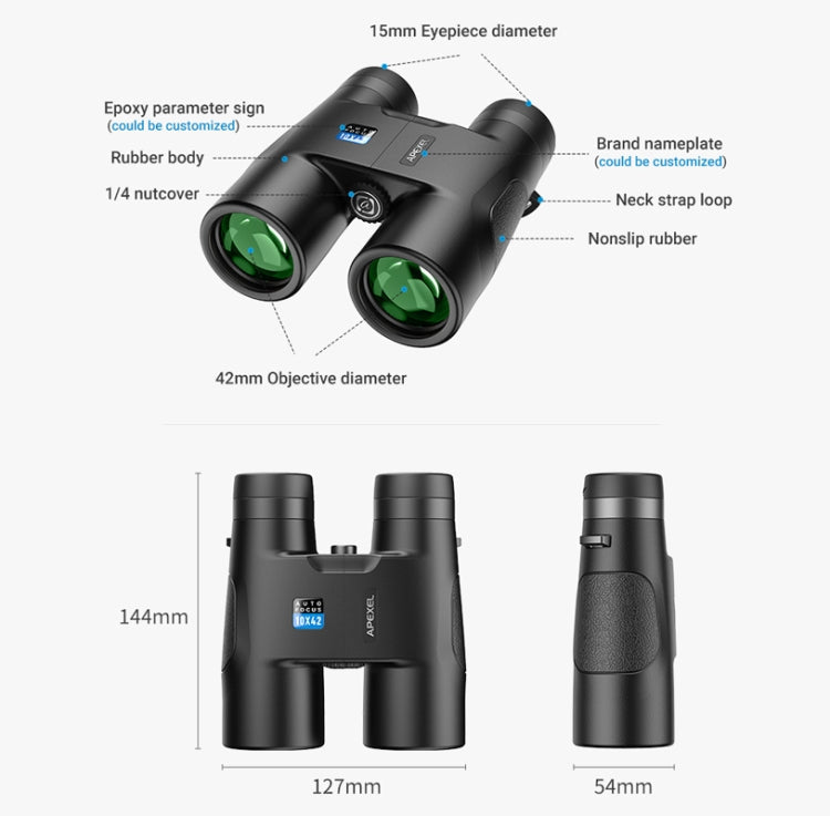 Skorter | APEXEL 10x42 Fixed Focus Binoculars  Autofocus Telescope(Black)