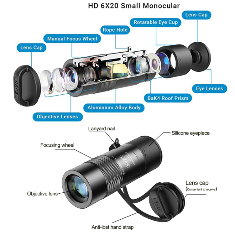 Skorter | APEXEL 6X 0.3m Closest Focus Telescope Optics Lens Monocular for All Smartphones(Black)
