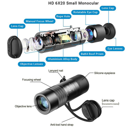Skorter | APEXEL 6X 0.3m Closest Focus Telescope Optics Lens Monocular for All Smartphones(Black)