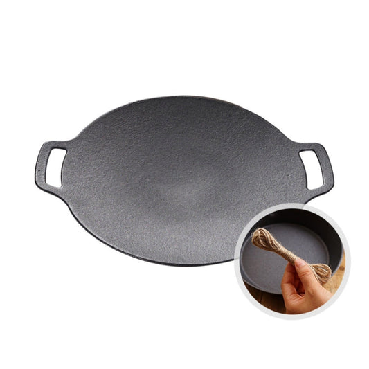 Skorter | Outdoor Camping BBQ Cast Iron Grill Pan,Style: Baking Pan+Hemp Rope
