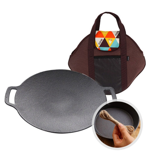 Skorter | Outdoor Camping BBQ Cast Iron Grill Pan,Style: Baking Pan+Hemp Rope+Storage Bag