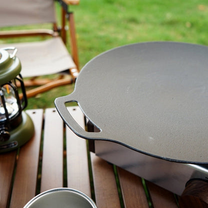 Skorter | Outdoor Camping BBQ Cast Iron Grill Pan,Style: Baking Pan+Hemp Rope+Storage Bag