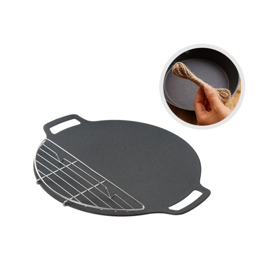 Skorter | Outdoor Camping BBQ Cast Iron Grill Pan,Style: Baking Pan+Net+Hemp Rope