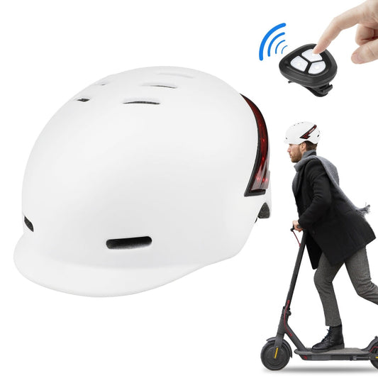 Skorter | Cycling Helmet Ultralight Bicycle Helmet with Warning Light Remote Control(White)
