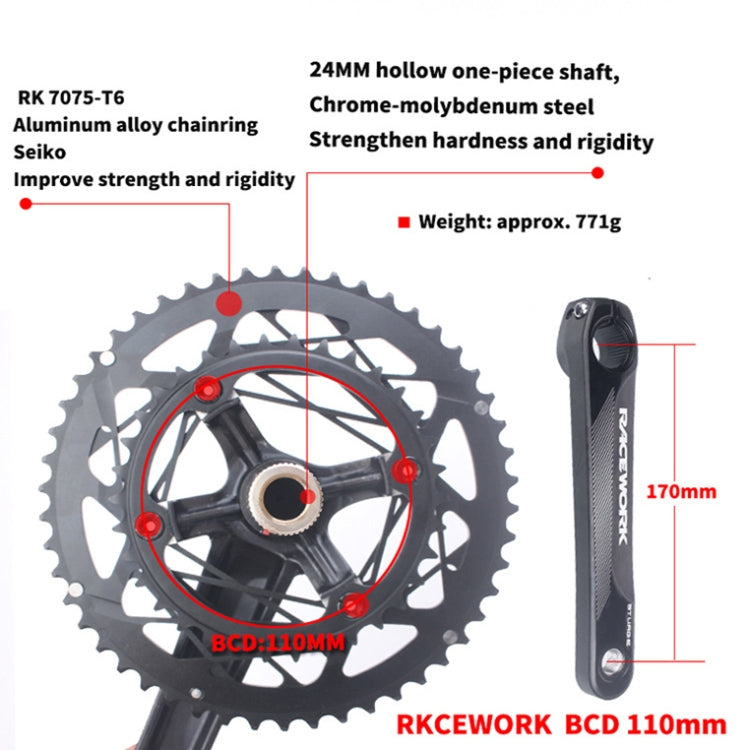 Skorter | RACEWORK RKRFA Road Bike Aluminum Alloy 22-speed Crankset, Spec: 50-34T with BB