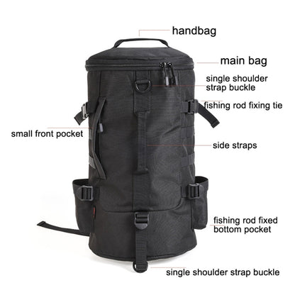 Skorter | LEO 28085 Cylina Shape Fishing Gear Backpack Fishing Rod Outdoor Shoulder Bag(28085-B Black)