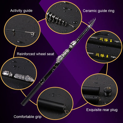 Skorter | ZHANLANGWANG Carbon Throwing Pole Mini Short Rock Fishing Rod, Length: 3.6m(Black)