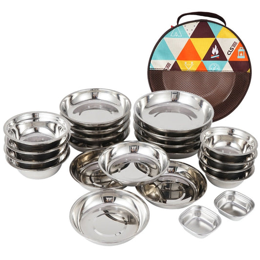 Skorter | 22 PCS / Set CLS Portable Stainless Steel Dinner Plate Outdoor Camping Cutlery