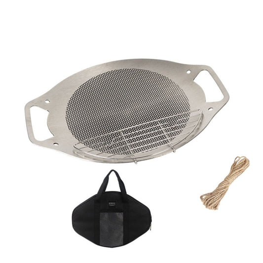 Skorter | NOBANA Outdoor BBQ Pan Camping Stainless Steel Frying Pan, Style: BBQ Pan+BBQ Net+Hemp Rope