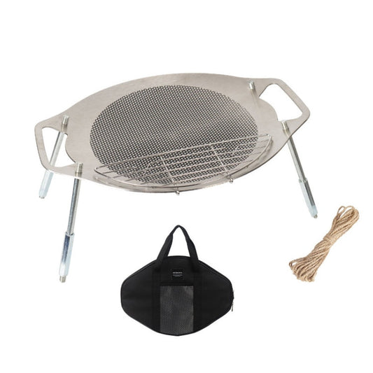 Skorter | NOBANA Outdoor BBQ Pan Camping Stainless Steel Frying Pan, Style: BBQ Pan+Stand+BBQ Net+Hemp Rope