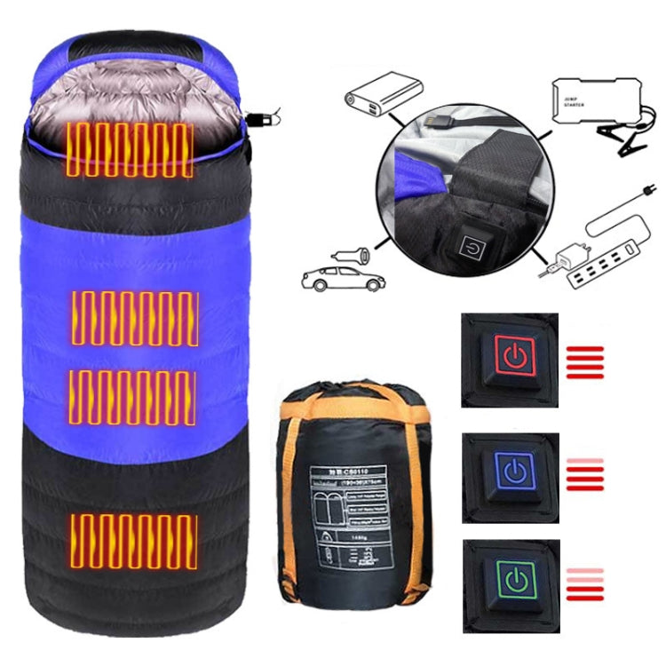 Skorter | USB Electric Heating Down Cotton Sleeping Bag 3-speed Temperature Adjustment (180+30)x75cm(Orange)