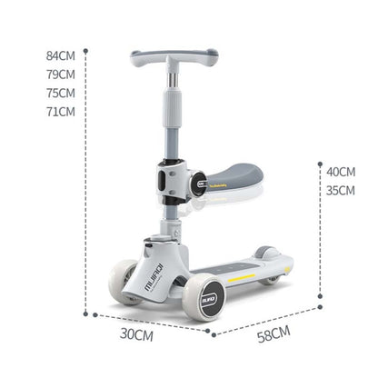 Skorter | MIJIAQI 01 3 In 1 Multifunctional Foldable Children Scooter with Music and Lights, Spec: Blue