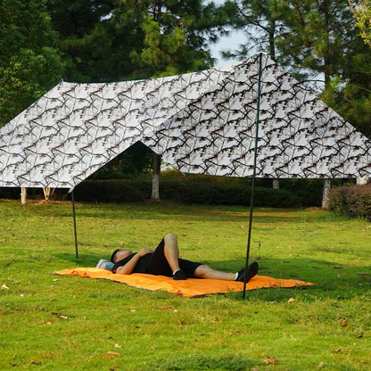 Skorter | Outdoor 3-in-1 Rain Poncho Riding Backpack Cover Camping Canopy Mat 2.1x1.43m(Snowfield Camouflage)