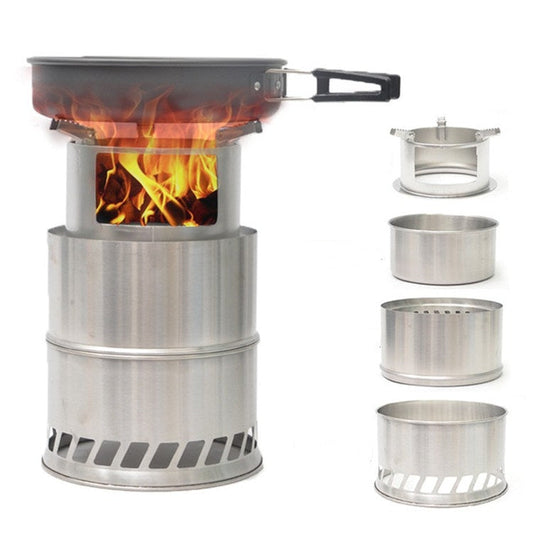Skorter | Outdoor Portable Round Wood Stove Charcoal Stove Solid Alcohol Stove Thick Stainless Steel Picnic Stove
