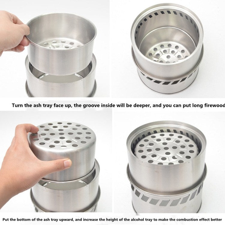 Skorter | Outdoor Portable Round Wood Stove Charcoal Stove Solid Alcohol Stove Thick Stainless Steel Picnic Stove