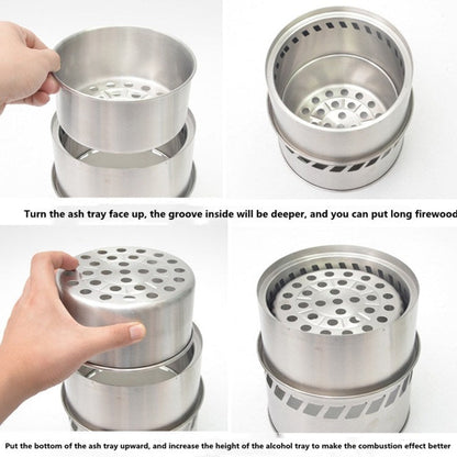 Skorter | Outdoor Portable Round Wood Stove Charcoal Stove Solid Alcohol Stove Thick Stainless Steel Picnic Stove