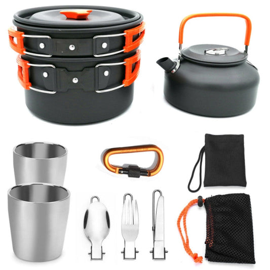 Skorter | Outdoor Supplies Camping Portable Teapot Set Pot Set(Orange Handle)