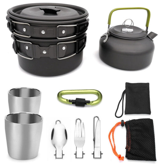 Skorter | Outdoor Supplies Camping Portable Teapot Set Pot Set(Black Handle)
