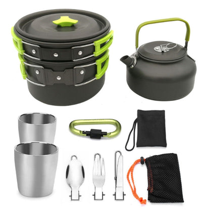 Skorter | Outdoor Supplies Camping Portable Teapot Set Pot Set(Green Handle)