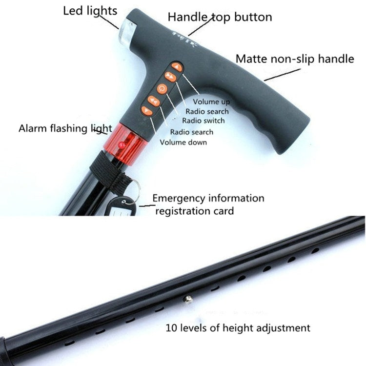 Skorter | Ten-speed Adjustable Cane With Light And Radio Alarm For The Elderly