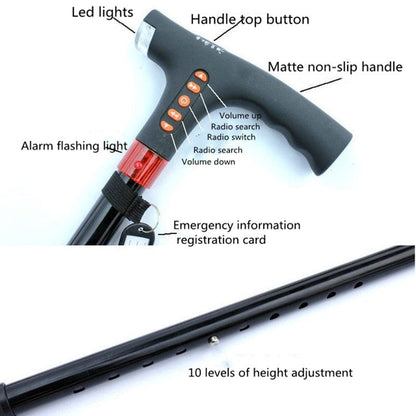 Skorter | Ten-speed Adjustable Cane With Light And Radio Alarm For The Elderly