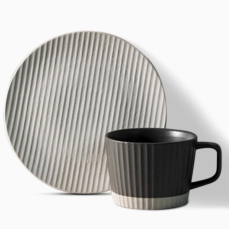Skorter | 2/4/6-piece White Gray Stoneware Coffee Cup Set