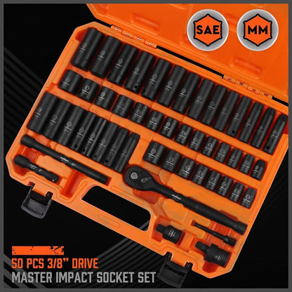 Skorter | 3/8inch Drive Impact Socket Set 50Piece