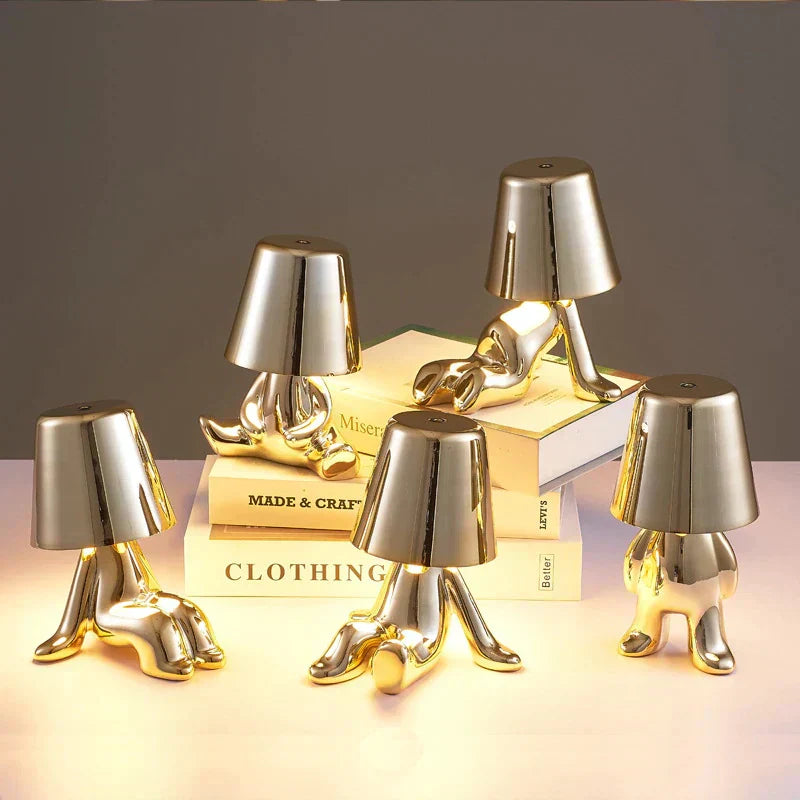 Skorter | Golden Man LED Thinking Table Lamp – Playful Nightstand Lamp for Bedroom & Decor