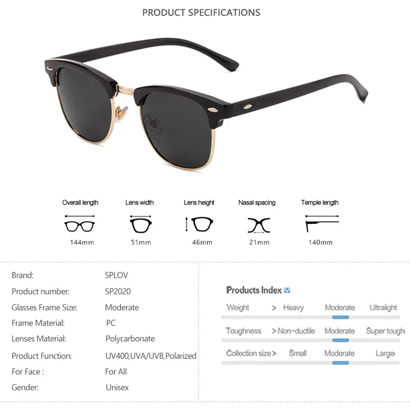 Skorter | Semi Rimless Polarized Sunglasses Unisex Designer Half Frame Eyewear