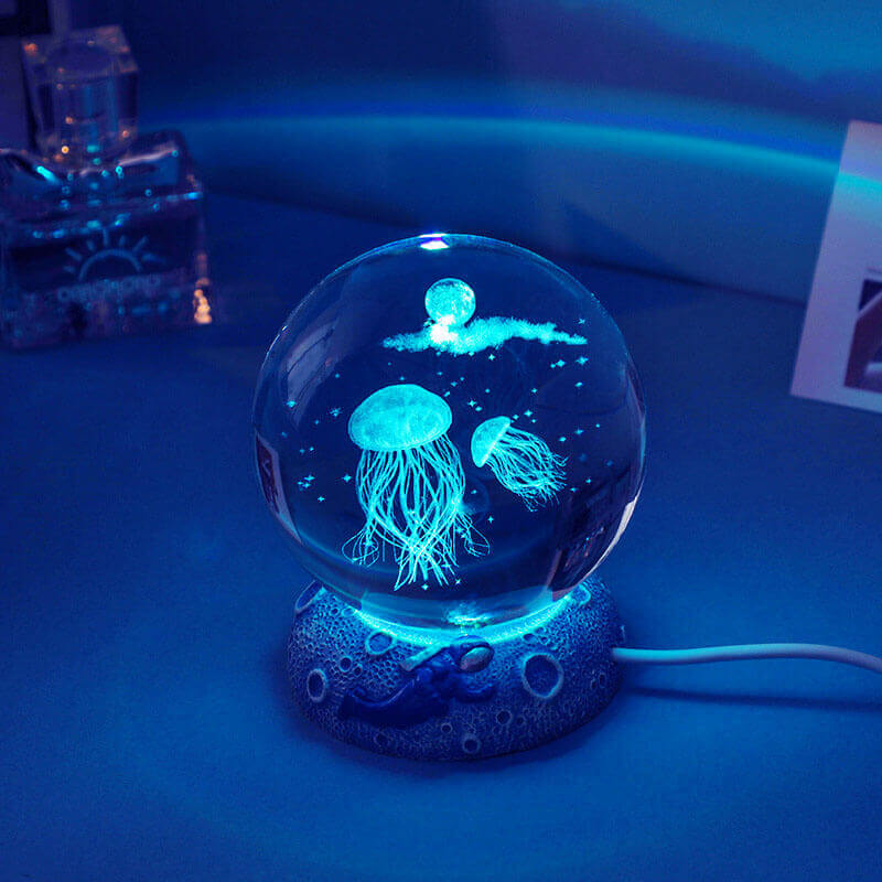 Skorter | AquaGlobe Crystal Ball Night Light | Underwater World LED Lamp | Mood Light & Decor for Home