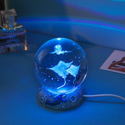 Skorter | AquaGlobe Crystal Ball Night Light | Underwater World LED Lamp | Mood Light & Decor for Home