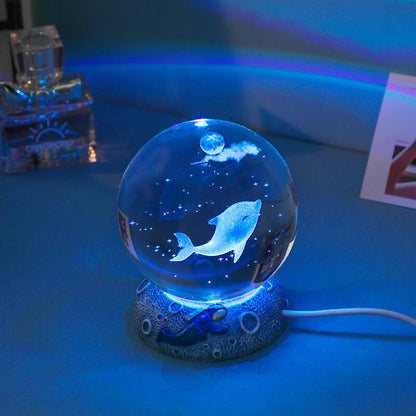 Skorter | AquaGlobe Crystal Ball Night Light | Underwater World LED Lamp | Mood Light & Decor for Home