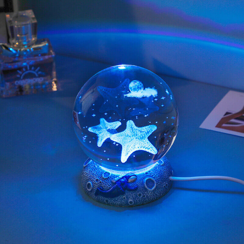 Skorter | AquaGlobe Crystal Ball Night Light | Underwater World LED Lamp | Mood Light & Decor for Home