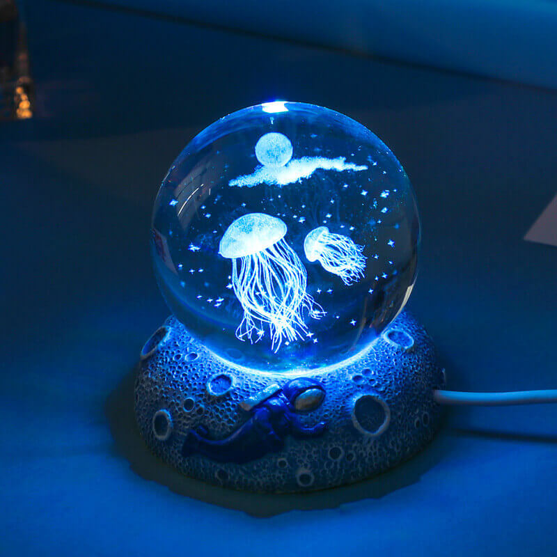Skorter | AquaGlobe Crystal Ball Night Light | Underwater World LED Lamp | Mood Light & Decor for Home