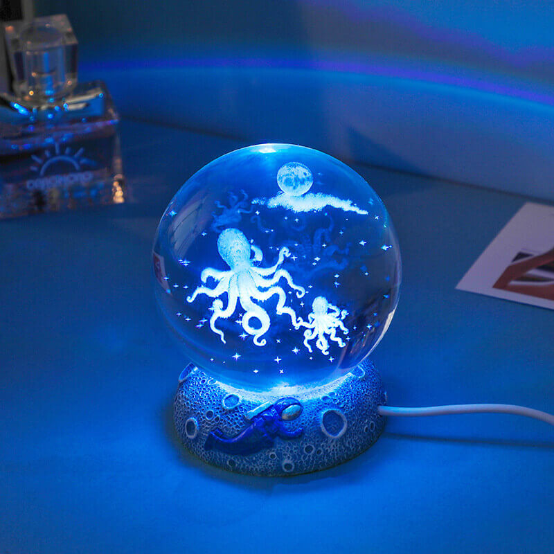 Skorter | AquaGlobe Crystal Ball Night Light | Underwater World LED Lamp | Mood Light & Decor for Home
