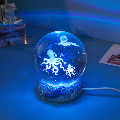 Skorter | AquaGlobe Crystal Ball Night Light | Underwater World LED Lamp | Mood Light & Decor for Home