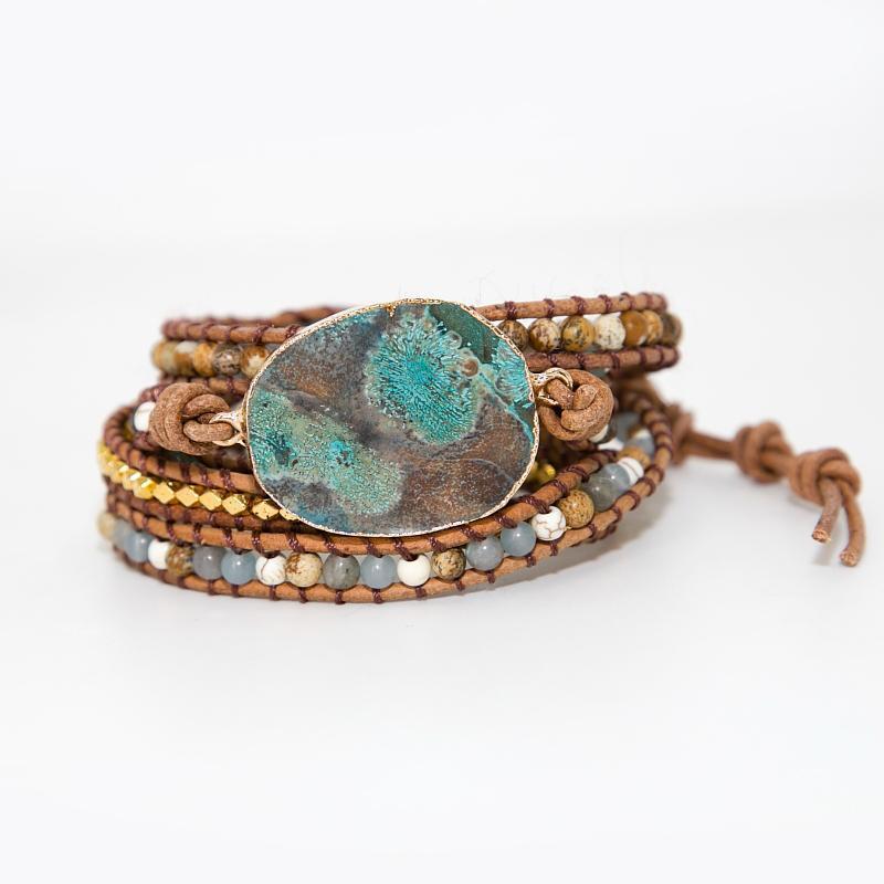 Skorter | Bohemian Handmade Natural Stone Leather Cord 5 Layers Bracelet