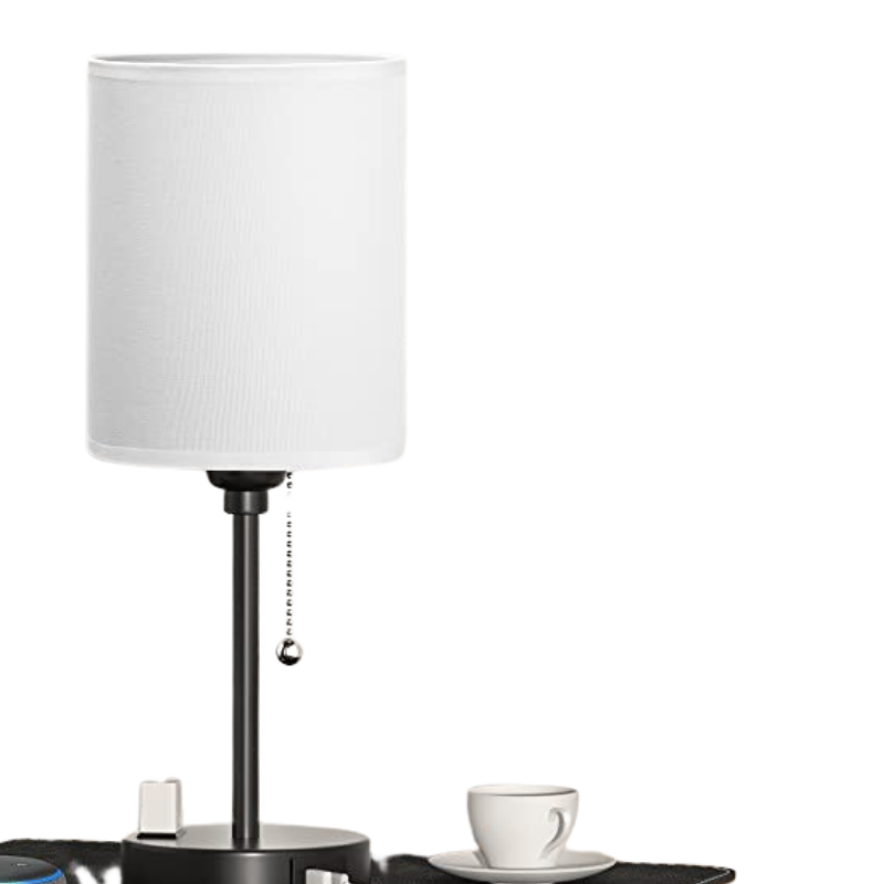 Skorter | Bedroom lamp - 3 Color Temperature, USB-C and USB-A Ports, Pull Cord Table Lamp with AC Outlet