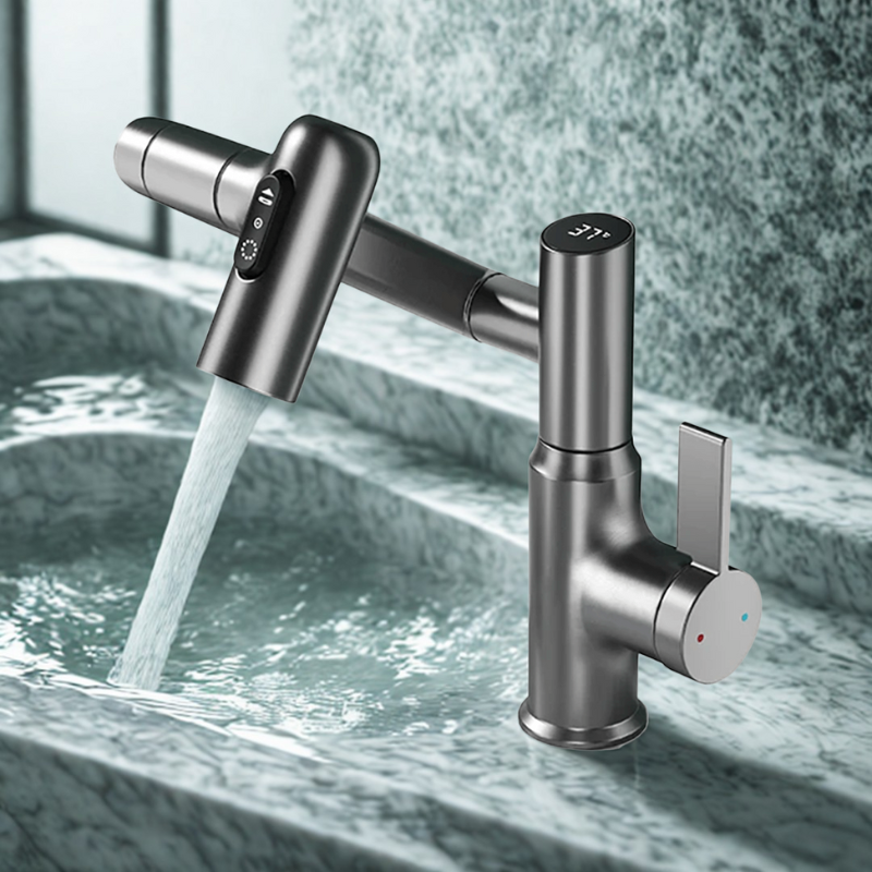 Skorter | FLOWAXIS – 360° Swiveling Kitchen Faucet with Adjustable Height & Temperature Display