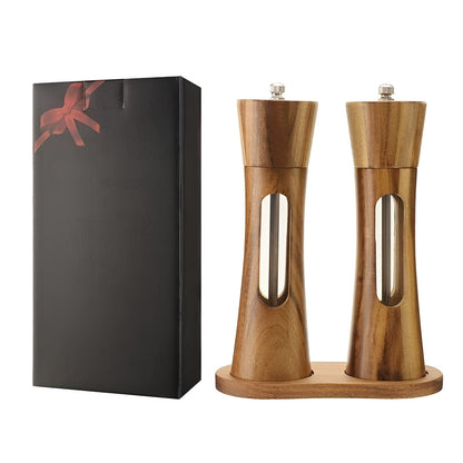 Skorter | SpiceCraft Manual Salt and Pepper Mill Set – Wooden Design with Acrylic Window Adjustable Grind Levels