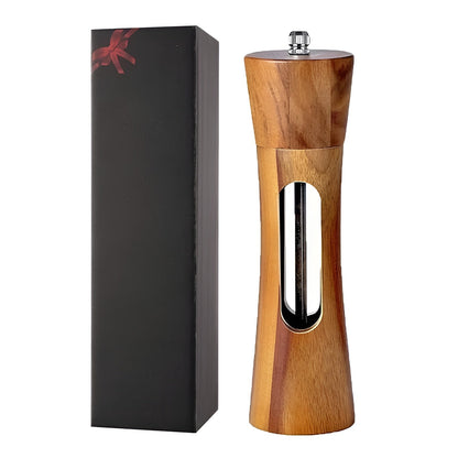 Skorter | SpiceCraft Manual Salt and Pepper Mill Set – Wooden Design with Acrylic Window Adjustable Grind Levels